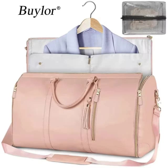 Buylor PU Travel Foldable Suit Storage Bag Large Capacity Duffle Bag Women's Handbag Waterproof Tote Gym Bag Outdoor Fitness Bag