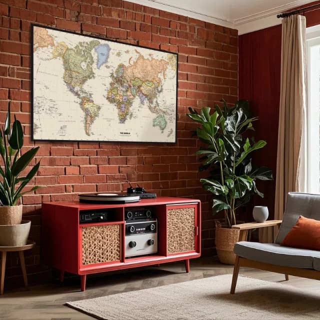 English Language World Map Decorative Hanging Picture Multi-Size Non-woven Detailed Map Travel Decor for Education School Office