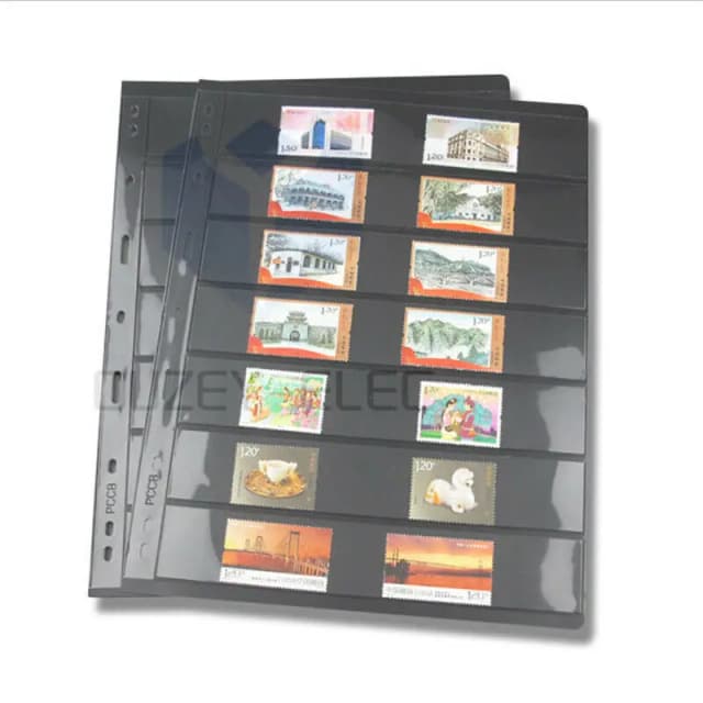 10 Bộ sưu tập Album tem cái/lốc trang thay thế miếng giữ tem không chứa axit lưới 7 đường màu đen trong suốt trang rời