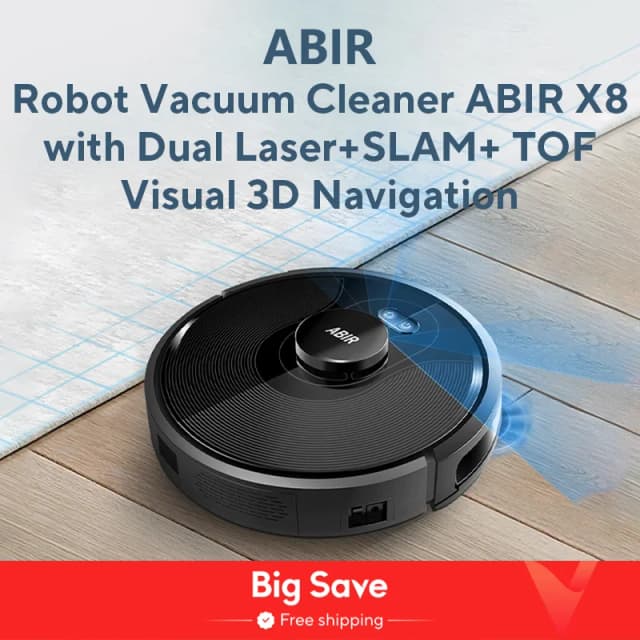 ABIR X8 Robot Hút Bụi, Hệ Thống Laser, Nhiều Tầng Bản Đồ, Khu Vệ Sinh, khu Vực Giới Hạn Cài Đặt Cho Nhà Thảm Giặt