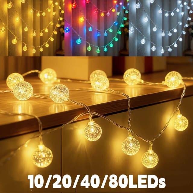 USB/Battery Powered String Lights 10/20/40/80 LEDs Crystal Globe Balls Waterproof Fairy Garland For Outdoor Garden Xmas Wedding
