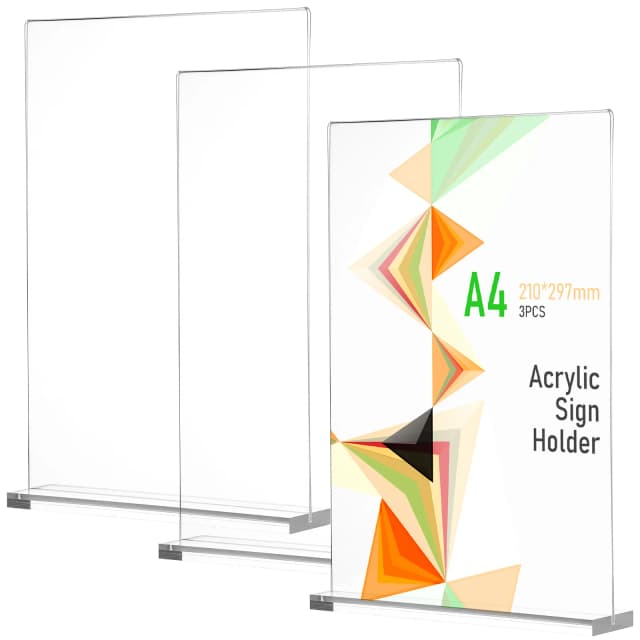 3 Pcs Transparent A4 Acrylic Table Card Standing Sign Holders Display Shelf Desktop Ideal For Price Stands For Various