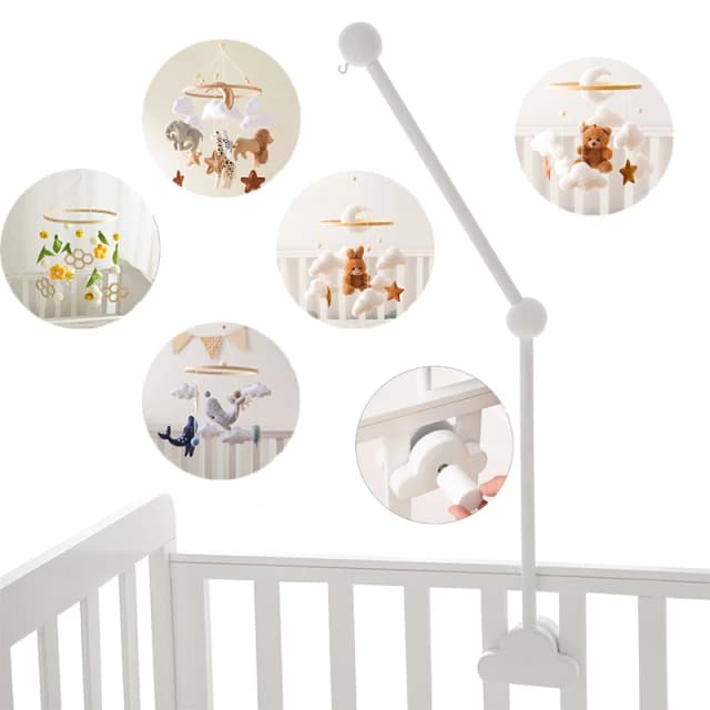 Baby Wooden Cloud Bed Bell Bracket 0-12 Months Bed Bell Bracket Wooden Mobile Newborn Crochet Bed Bell Hanging Toys Baby Rattle