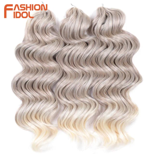 FASHION IDOL Deep Wavy Twist Crochet Hair Synthetic Curly Hair 3PCS Crochet Braids Ombre Brown 16 Inch Braiding Hair Extensions