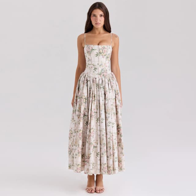 Suninheart Summer Clothes for Women Midi Elegant Dress 2025 New Arrivals White Floral Print Holiday Dress