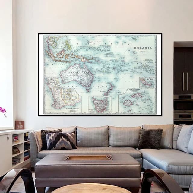 English Version-Vintage Oceania Map Painting Wall Poster School Travel Supplies,Gift,Educational Wall Art,Map Wall Decor