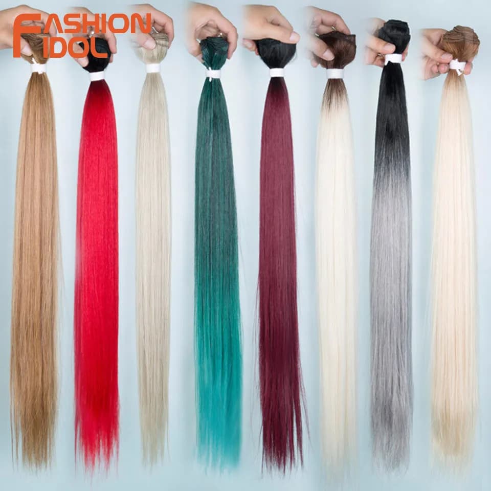 FASHION IDOL 28inch 200g Yaki Straight Hair Synthetic Wefts Hair Bundles Ombre Blonde Hair Bundles Salon Natural Hair Extensions