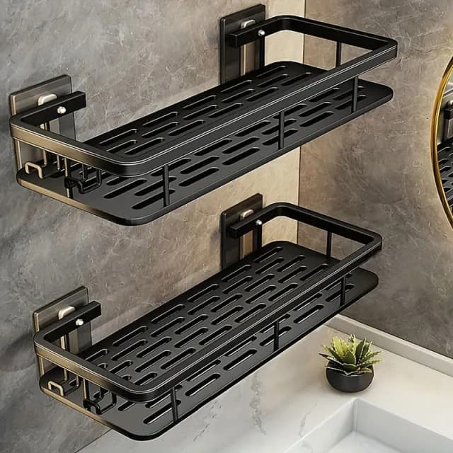 Punch Free Wall Mounted Bathroom Shelf No Drill Shower Shelf Kitchen Storage Organizer Shampoo Rack Makeup Storage Organizer