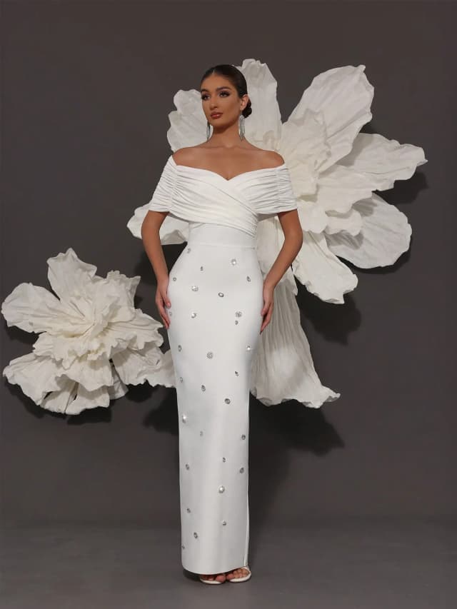 White Bandage Dress Luxury 2025 High Quality Bandage Dresses Elegant Party Dresses Woman Hem Slit Fashionable Evening Dress