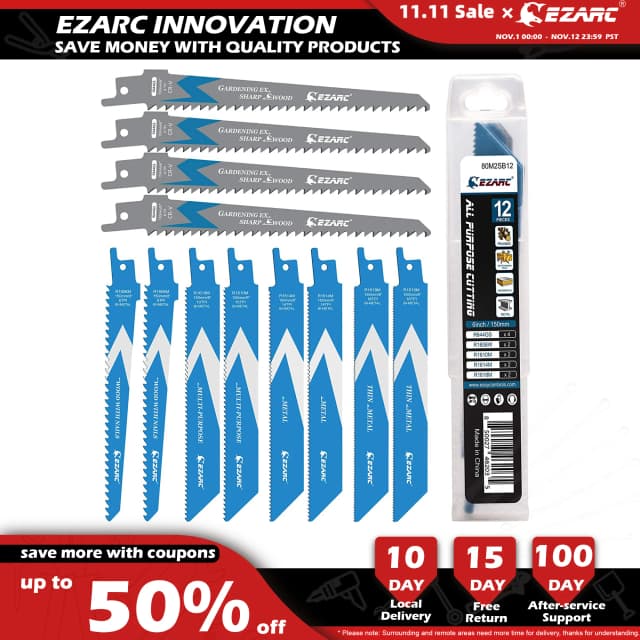 EZARC 6 Inch 150 Mm Chuyển Động Qua Lại Lưỡi Cưa Bộ Dụng Cụ, 12 Bi Kim Loại Phá Sabre Bộ Lưỡi Cưa Kim Loại Và Cắt Gỗ