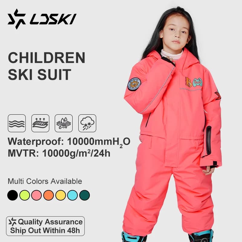LDSKI Children Ski Suit Kids Waterproof Windproof Thermal Snow Clothing Set Snowboarding Winter Warm Boy Girl One Piece Ski Suit