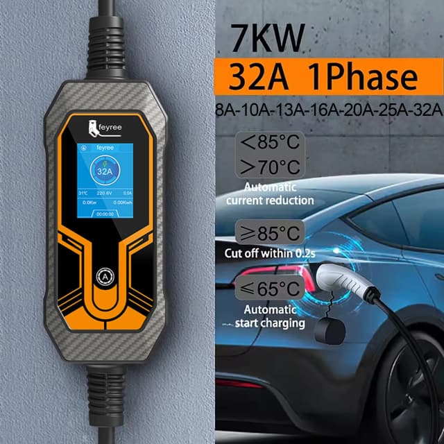 Feyree Di Động EV Sạc Wallbox Type2 Cáp 32A 7KW Với CEE Cắm EVSE Type1 Sạc Hộp J1772 Bộ Chuyển Đổi Điện xe