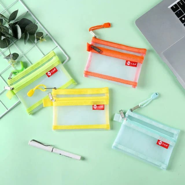 New Portable Small Coin Bags Mesh Nylon Bus ID Credit Card Storage Bag with Zipper Earphone Organizer Pouch Money Wallet Purse