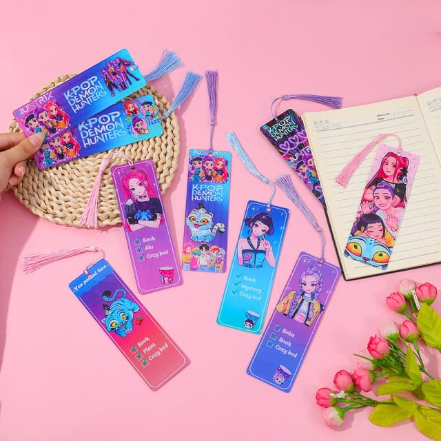 K-POP Demon Hunters Acrylic Bookmark with Tassels - Anime Rumi Mira Collectible Gift for Fans, Reading Marker Student Souvenir