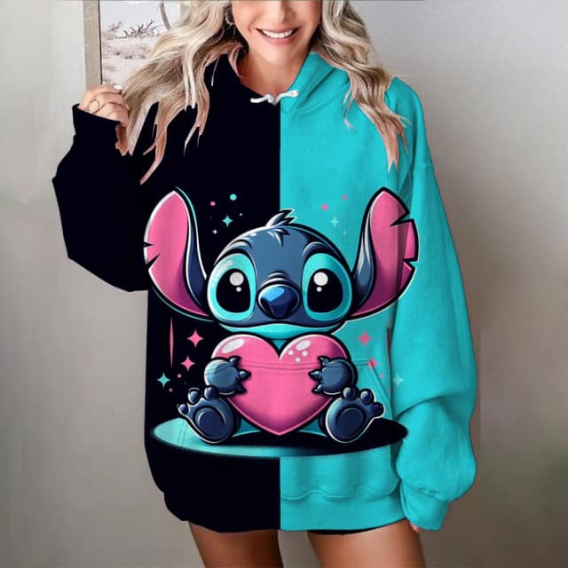 MINISO Women Disney Sweater Stitch Printed Sweatshirts Cute Cartoon Jacket Clothes Hoodie Woman Autumn/Winter Oversize Clothing