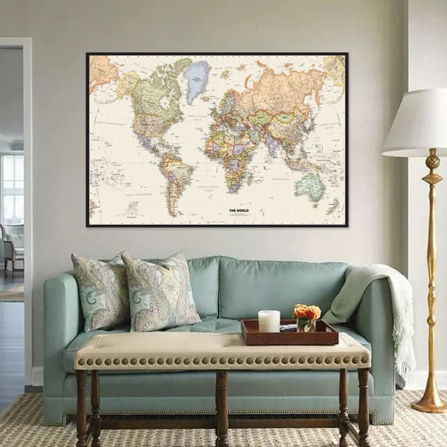 Vintage Hanging Poster World Map In English Non-woven Canvas Painting Office Home Wall Decoration School Supplies 150x100cm