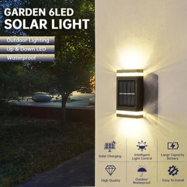 Solar LED Light Outdoor Waterproof Wall Lamp Dusk to Dawn Fence Lighting for Summer Garden Yard Porch Walkway Camping Home