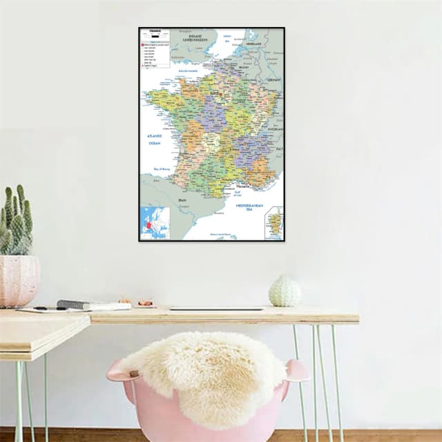 English Version Map of The France Administrative Map Unframed Poster Art Prints for Home Room Office Wall Educational Supplies